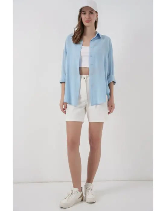 Oversize Viskon Gömlek 3785 - Açık Mavi