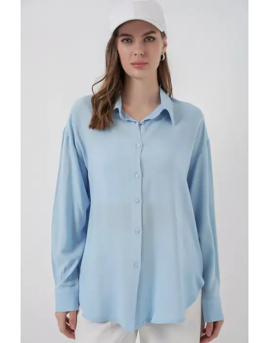 Oversize Viskon Gömlek 3785 - Açık Mavi
