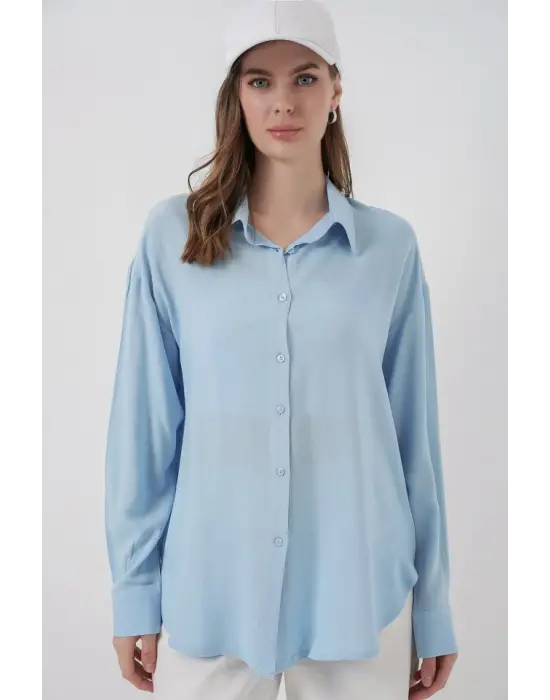 Oversize Viskon Gömlek 3785 - Açık Mavi