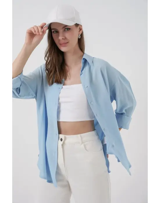 Oversize Viskon Gömlek 3785 - Açık Mavi