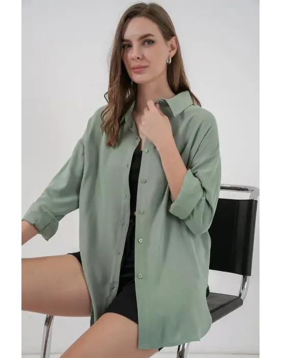 Oversize Viskon Gömlek 3785 - Çağla