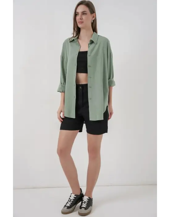 Oversize Viskon Gömlek 3785 - Çağla