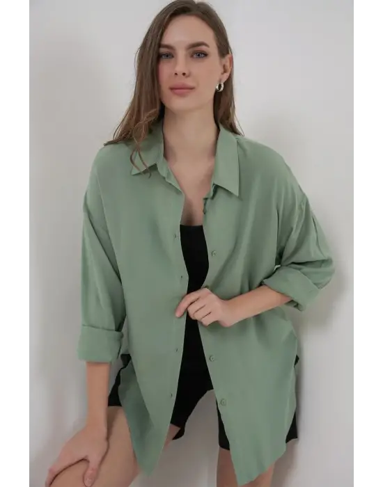 Oversize Viskon Gömlek 3785 - Çağla