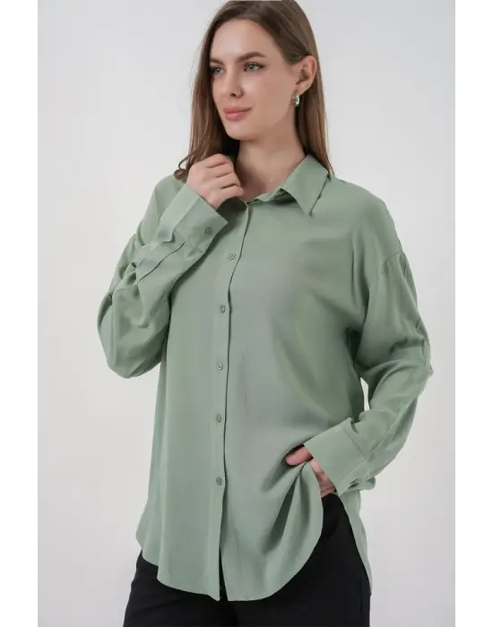 Oversize Viskon Gömlek 3785 - Çağla