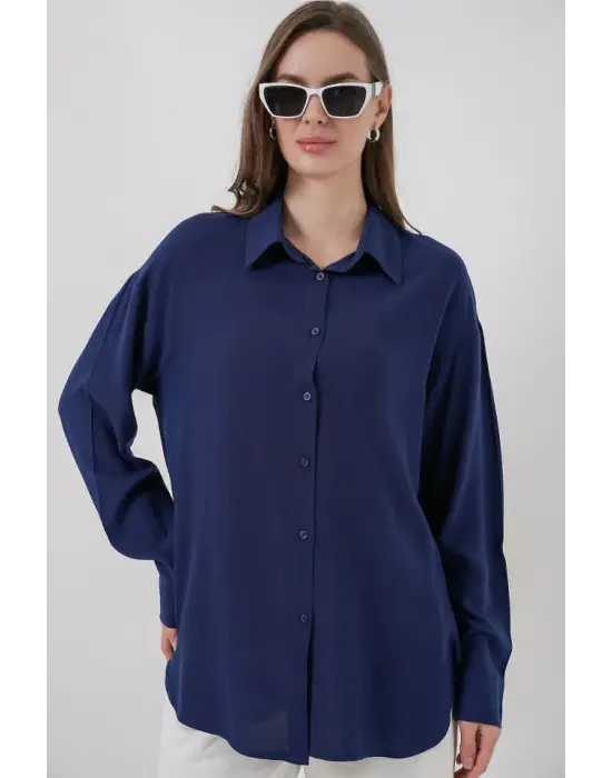 Oversize Viskon Gömlek 3785 - Lacivert