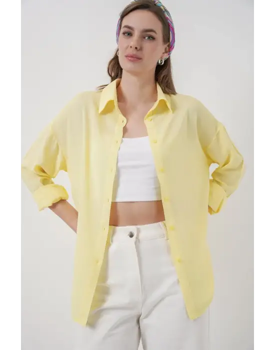 Oversize Viskon Gömlek 3785 - Sarı