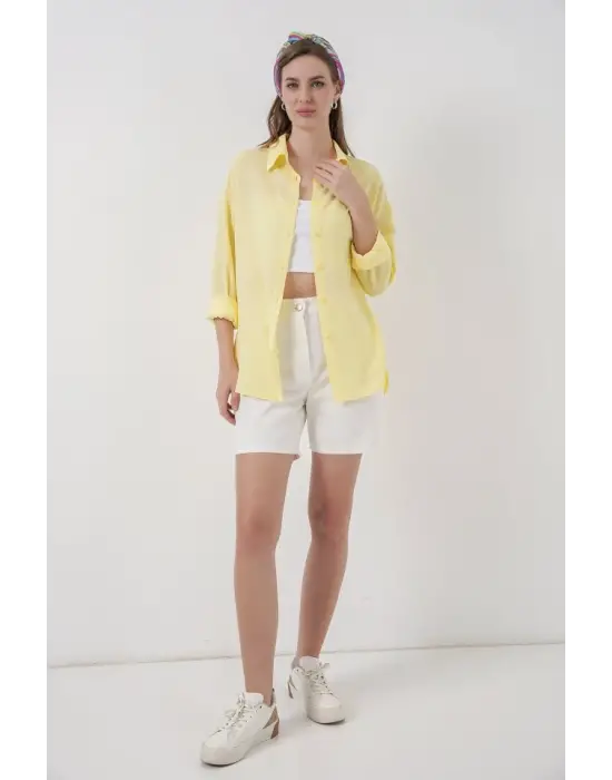 Oversize Viskon Gömlek 3785 - Sarı
