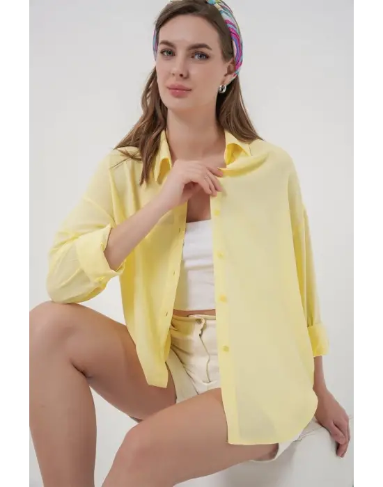 Oversize Viskon Gömlek 3785 - Sarı