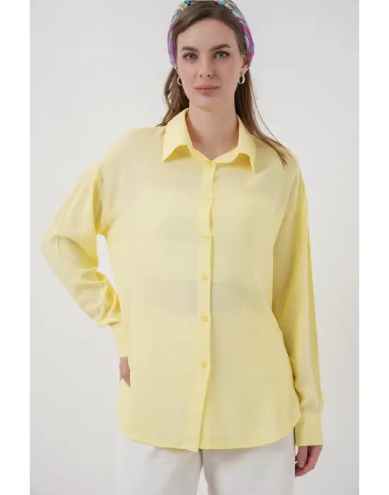 Oversize Viskon Gömlek 3785 - Sarı