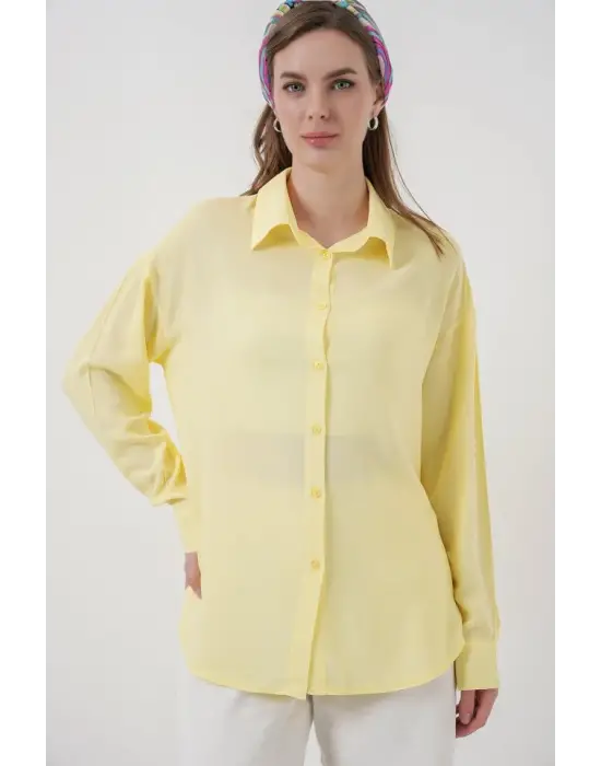 Oversize Viskon Gömlek 3785 - Sarı