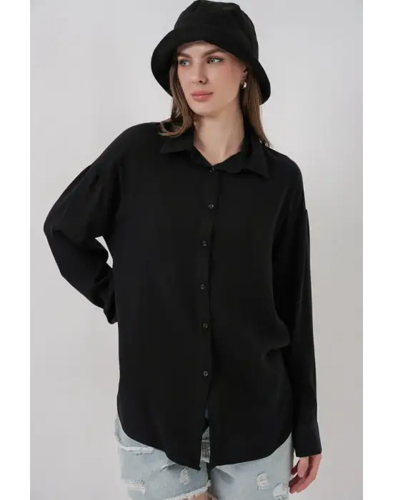 Oversize Viskon Gömlek 3785 - Siyah