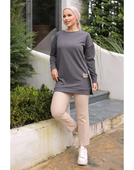 Omarı Gri Füme Detaylı Tunik