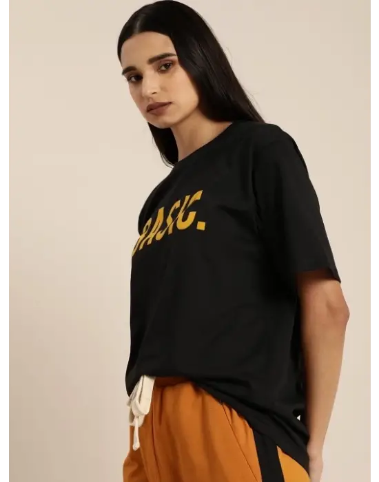 Omarı Siyah Baskılı Eğlenceli T-shirt