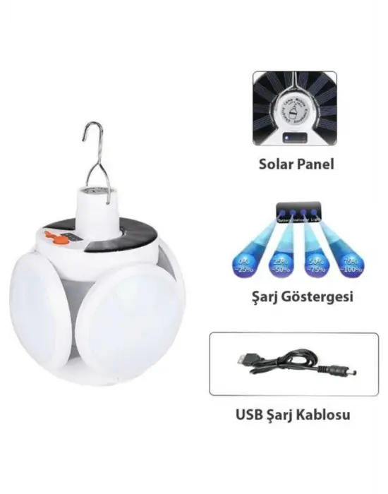 P-038 Solar Güneş Enerji Ve Usb Sarjli 5 Kanatlı