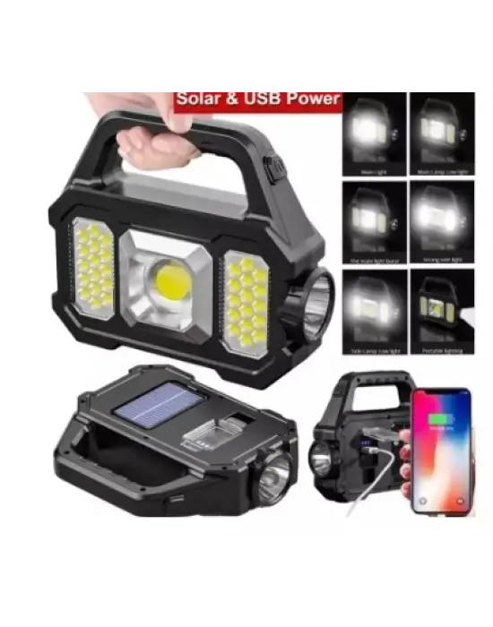 P-880a Solar Powerbanklı Şarjlı Taşınabilir Güçlü Fener