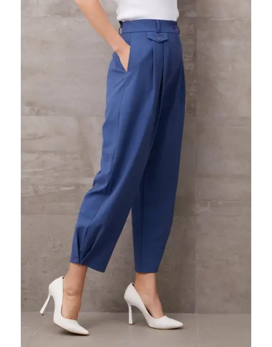 Paçası Düğmeli Yüksek Bel Pantolon