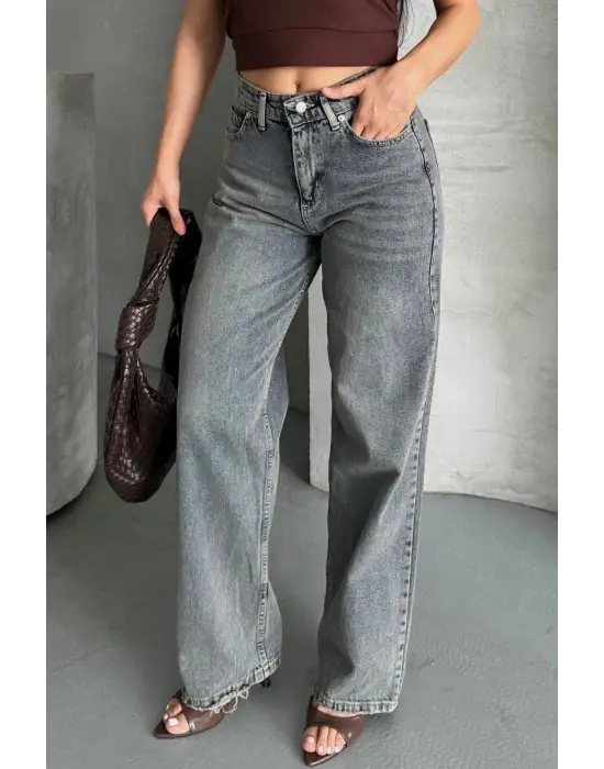 Palazzo bıyık kar yıkama buz mavi jeans pantolon  