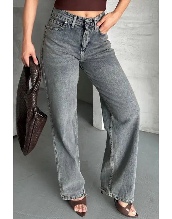 Palazzo bıyık kar yıkama buz mavi jeans pantolon  