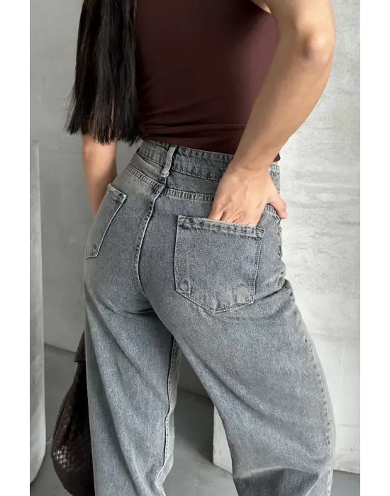 Palazzo bıyık kar yıkama buz mavi jeans pantolon d2008