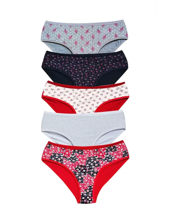 Pamuklu Geniş Kenarlı Likralı Desenli   Kadın Külot 5li Paket Set 1