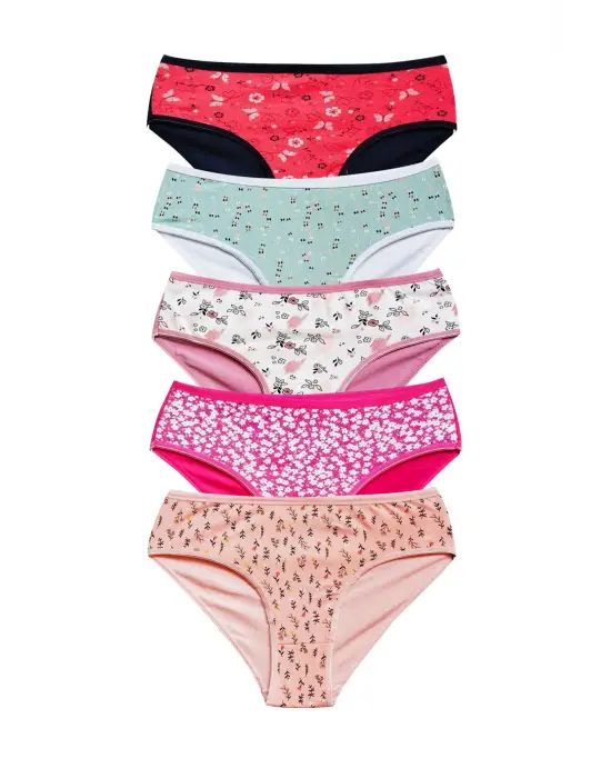 Pamuklu Geniş Kenarlı Likralı Desenli   Kadın Külot 5li Paket Set 2