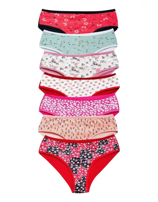 Pamuklu Geniş Kenarlı Likralı Desenli   Kadın Külot 7li Paket