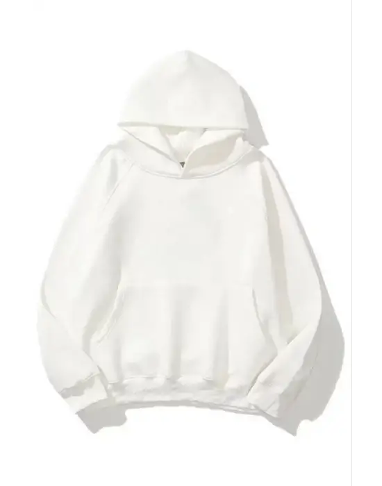 Omarı Pamuklu Unisex Kapşonlu Sweatshirt - Beyaz