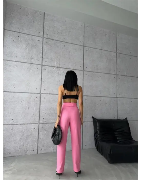 PANTOLON KAPALI CEP 3 DÜĞME DETAYLI - Pembe