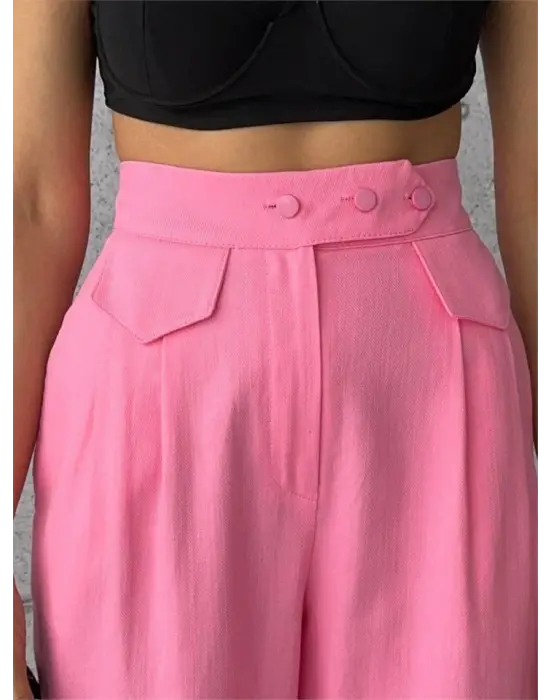 PANTOLON KAPALI CEP 3 DÜĞME DETAYLI - Pembe