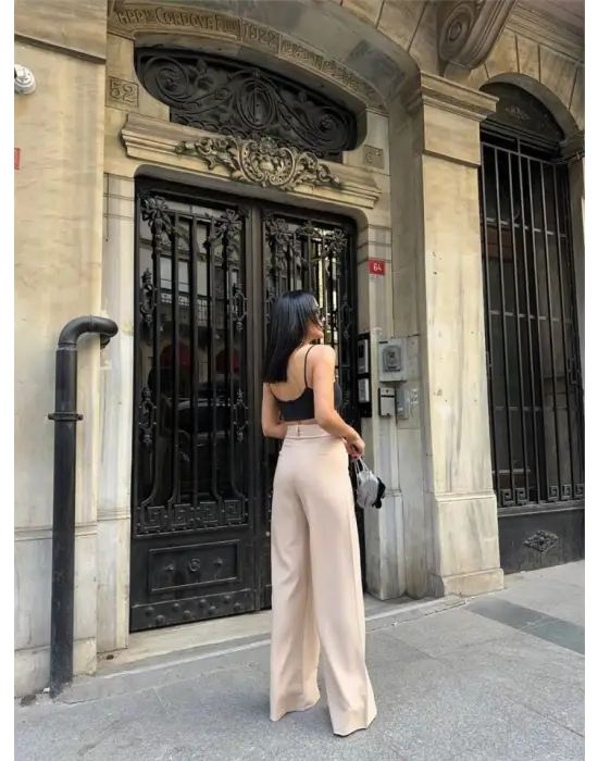 PANTOLON KAPALI CEP DETAYLI SALAŞ PANTOLON - Bej