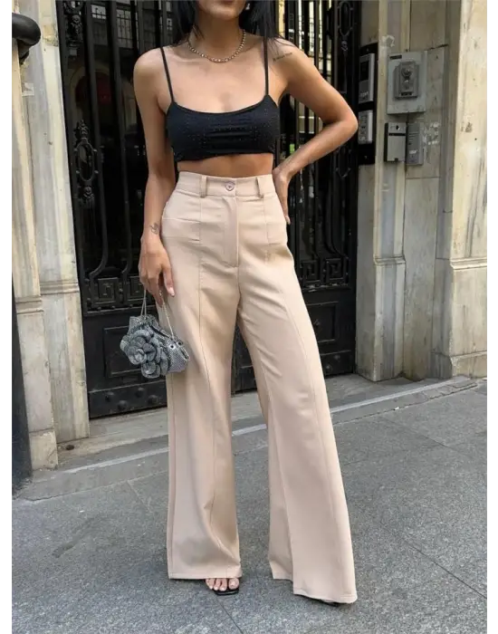 PANTOLON KAPALI CEP DETAYLI SALAŞ PANTOLON - Bej