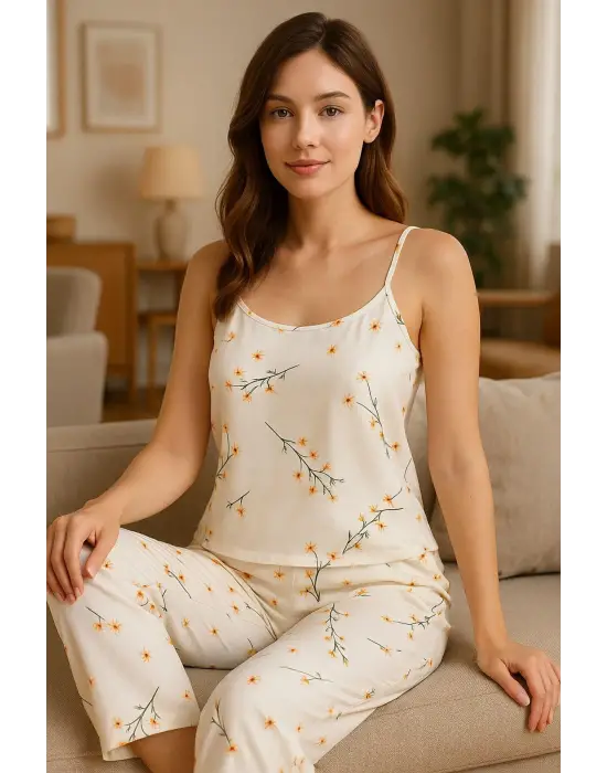Papatya Desenli Ultra Kaliteli Kadın Pijama Takımı
