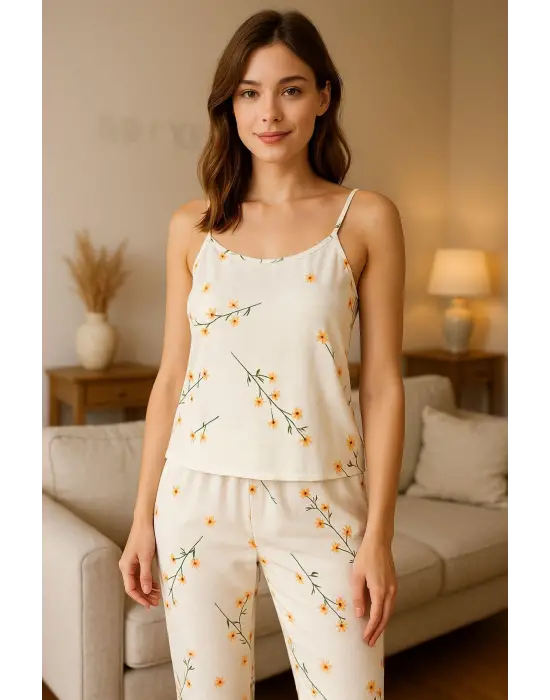 Papatya Desenli Ultra Kaliteli Kadın Pijama Takımı