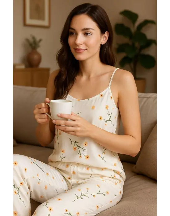 Papatya Desenli Ultra Kaliteli Kadın Pijama Takımı