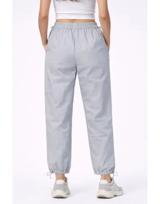 Paraşüt Kumaş Pantolon Bel Ve Paça Ayarlanabilir Lastikli Spor Pantolon - Gri