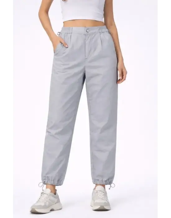 Paraşüt Kumaş Pantolon Bel Ve Paça Ayarlanabilir Lastikli Spor Pantolon - Gri
