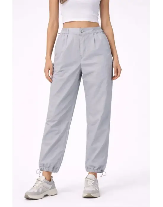Paraşüt Kumaş Pantolon Bel Ve Paça Ayarlanabilir Lastikli Spor Pantolon - Gri