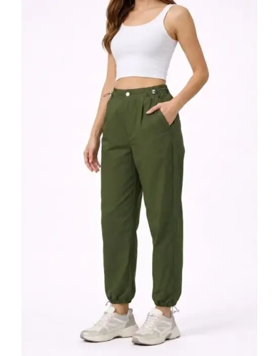 Paraşüt Kumaş Pantolon Bel Ve Paça Ayarlanabilir Lastikli Spor Pantolon - Haki