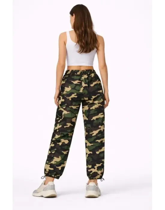 Paraşüt Kumaş Pantolon Bel Ve Paça Ayarlanabilir Lastikli Spor Pantolon - Kamuflaj