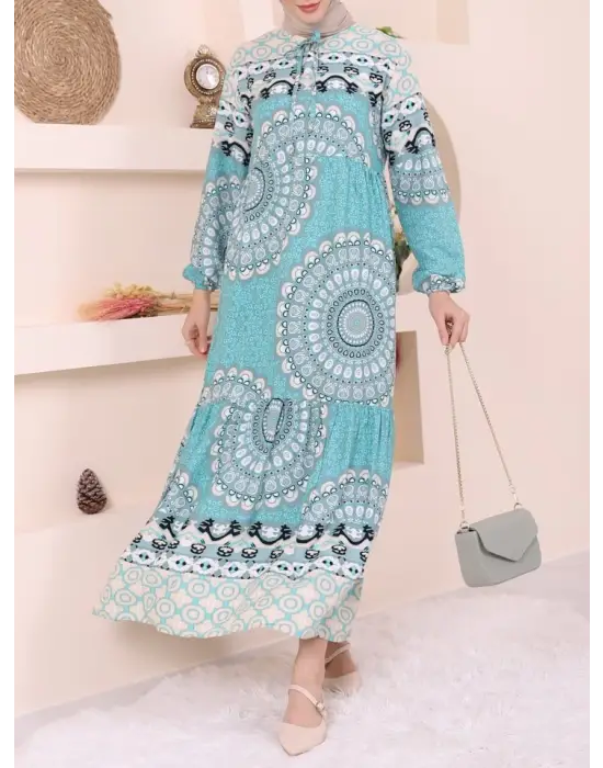 Omarı Prenses Kesim Mini Elbise - Mint renkli