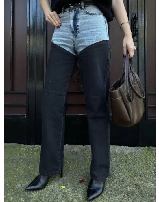 Omarı Siyah Parçalı Palazzo Pantolon