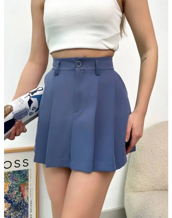 Omarı Zarif Pileli Atlas Mini Etek