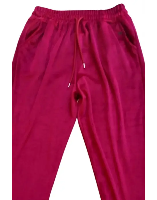 Parlak Kadife Cepli Pantolon Eşofman Pijama Altı Unisex Lastikli Paça Bordo