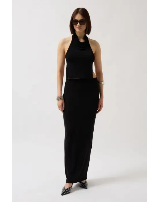 Parlak Kumaş Maxi Etek