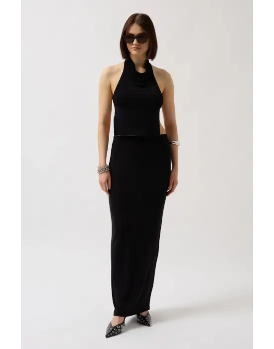 Omarı Parlak Kumaş Maxi Etek - Zarif ve Şık Tasarım