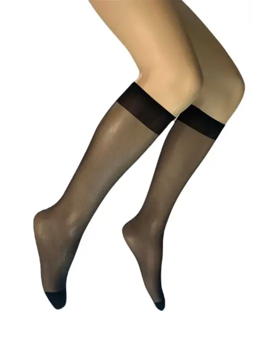 Omarı Parlak Siyah Dizaltı Kadın Çorabı 15 Denye - Set 6 Adet