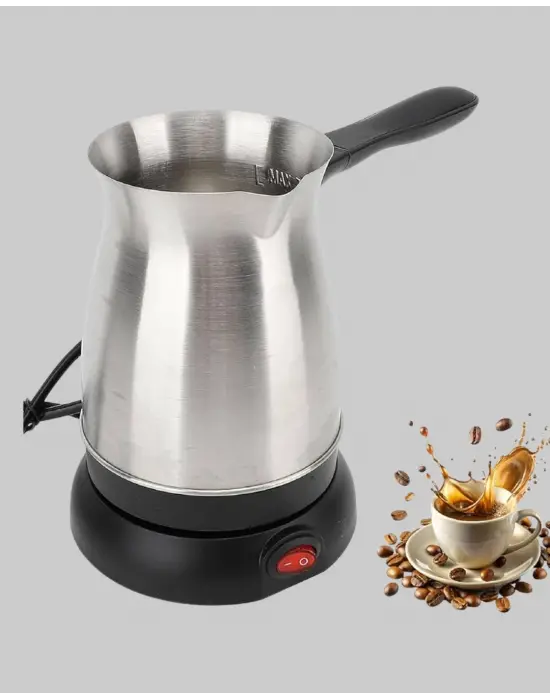 Paslanmaz Çelik Elektrikli Cezve 800w 6 Fincan Kapasiteli