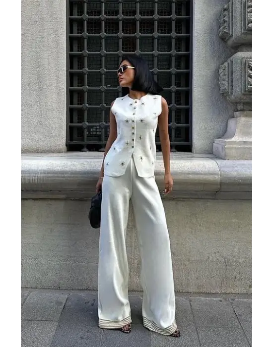 Paulo Gold Düğmeli Yelek Pantolon Takım 9976