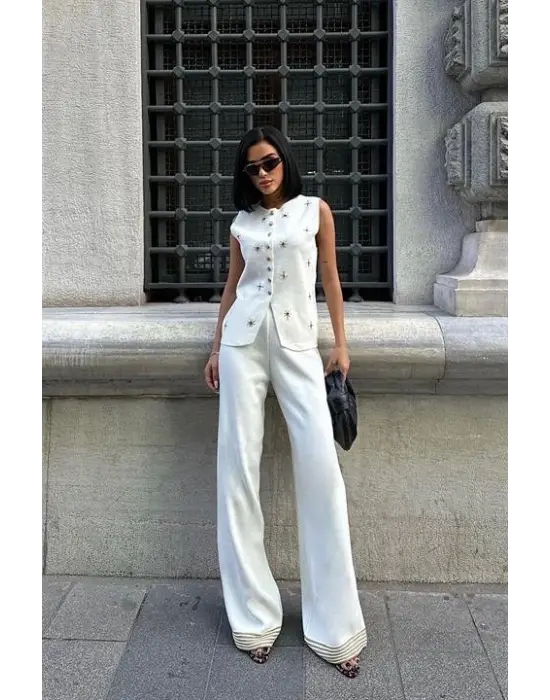 Paulo Gold Düğmeli Yelek Pantolon Takım 9976