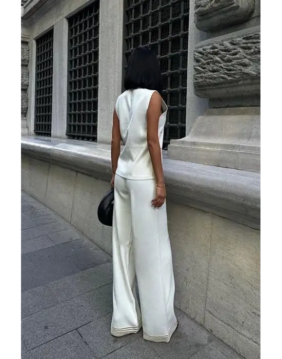 Paulo Gold Düğmeli Yelek Pantolon Takım 9976